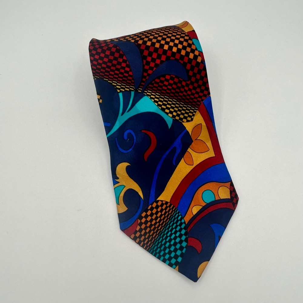 Missoni Cravatte Italy Mens Silk Tie Abstract Geometric Multi Color Vintage 90s